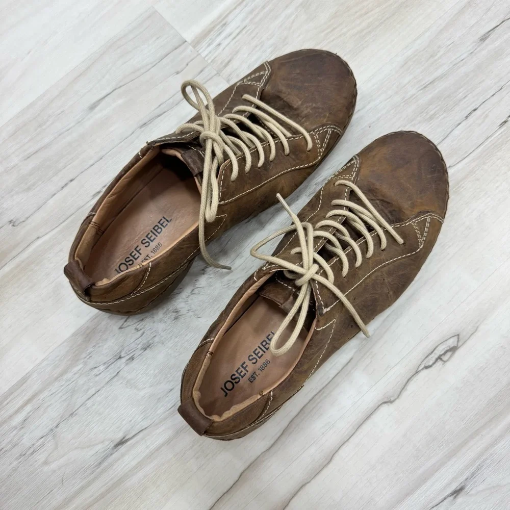 Josef Seibel Womens Fergey Brown Lace Up Flat Casual And Fashion Sneakers Sz 38
